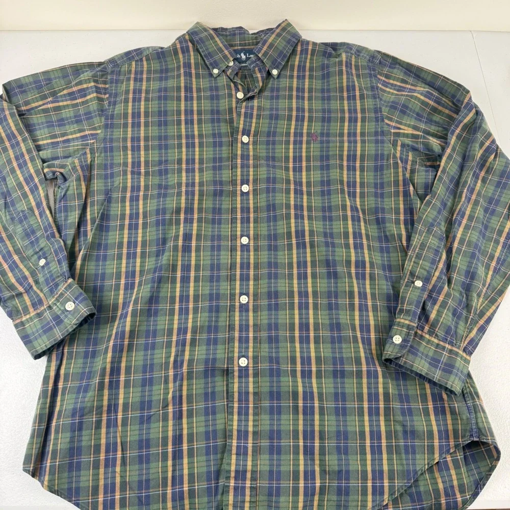 Polo Ralph Lauren Mens Classic Fit Plaid Button Down Shirt Green Navy Blue M